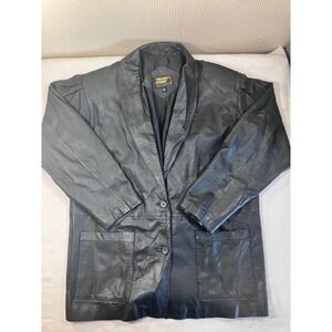 Fingerhut Fashions Vintage Black Leather‎ Blazer Jacket Womens Large L Korea